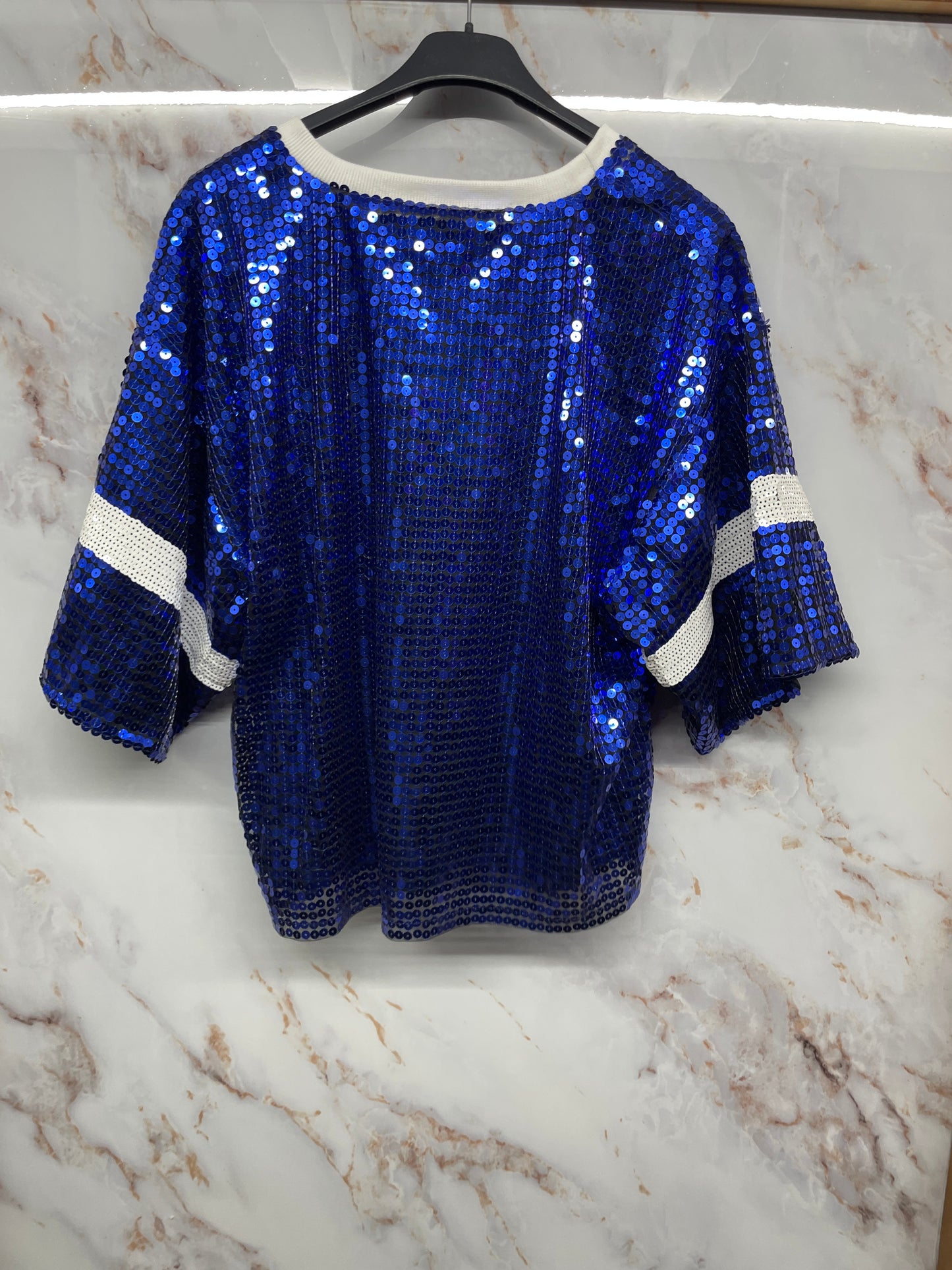 Top paillettes blu