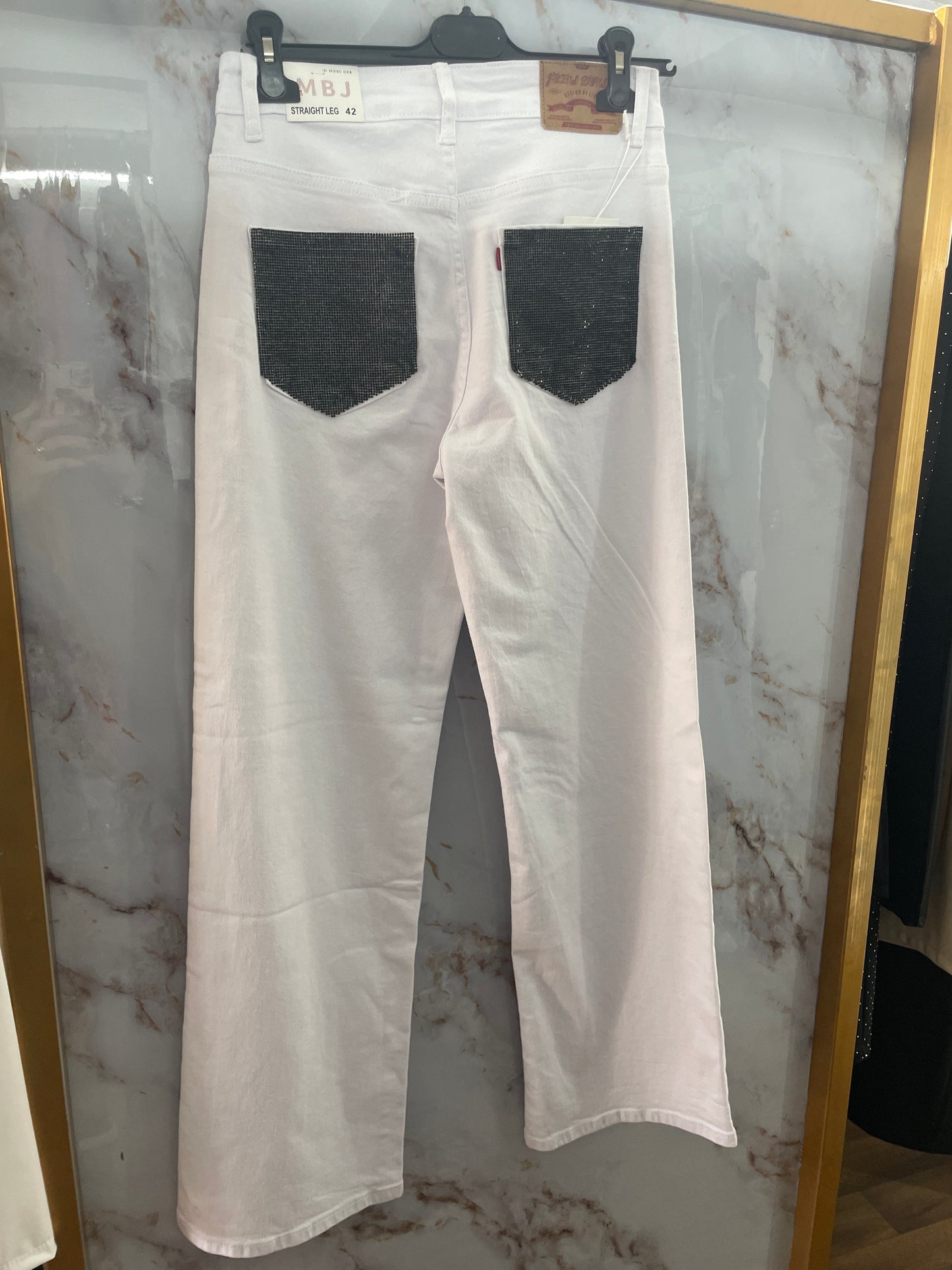 Jeans bianco tasche nere