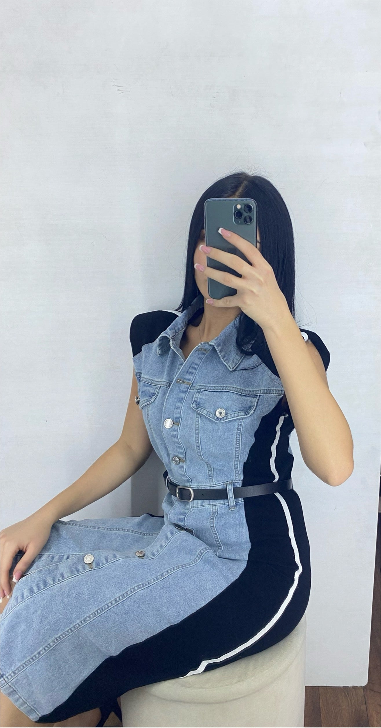 Vestito in denim con bande laterali 2 COLORI