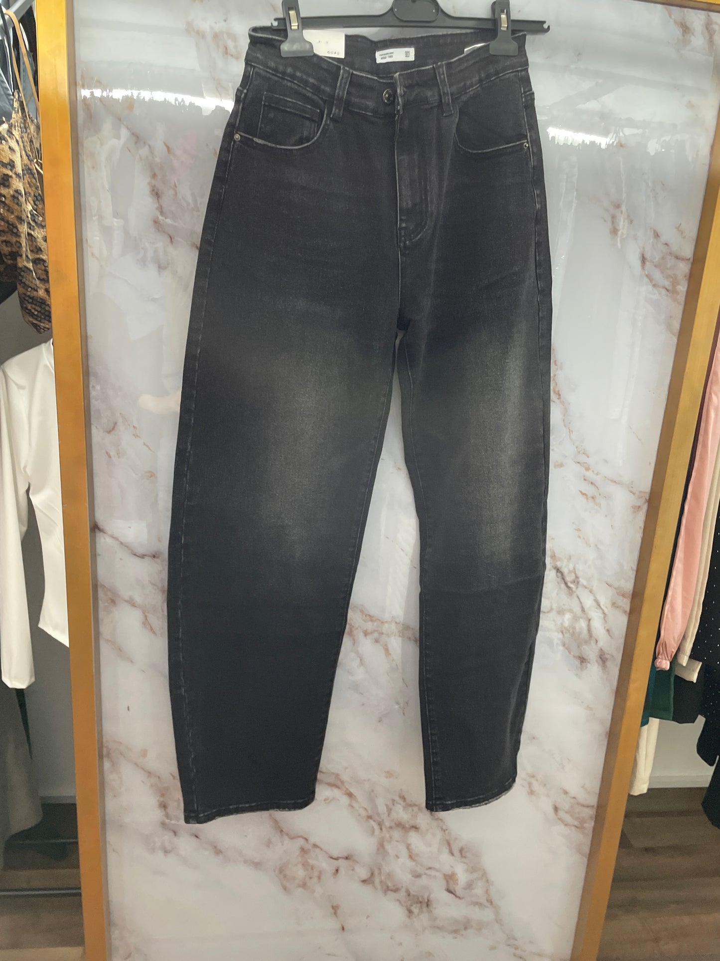 Jeans nero tasca leopardata
