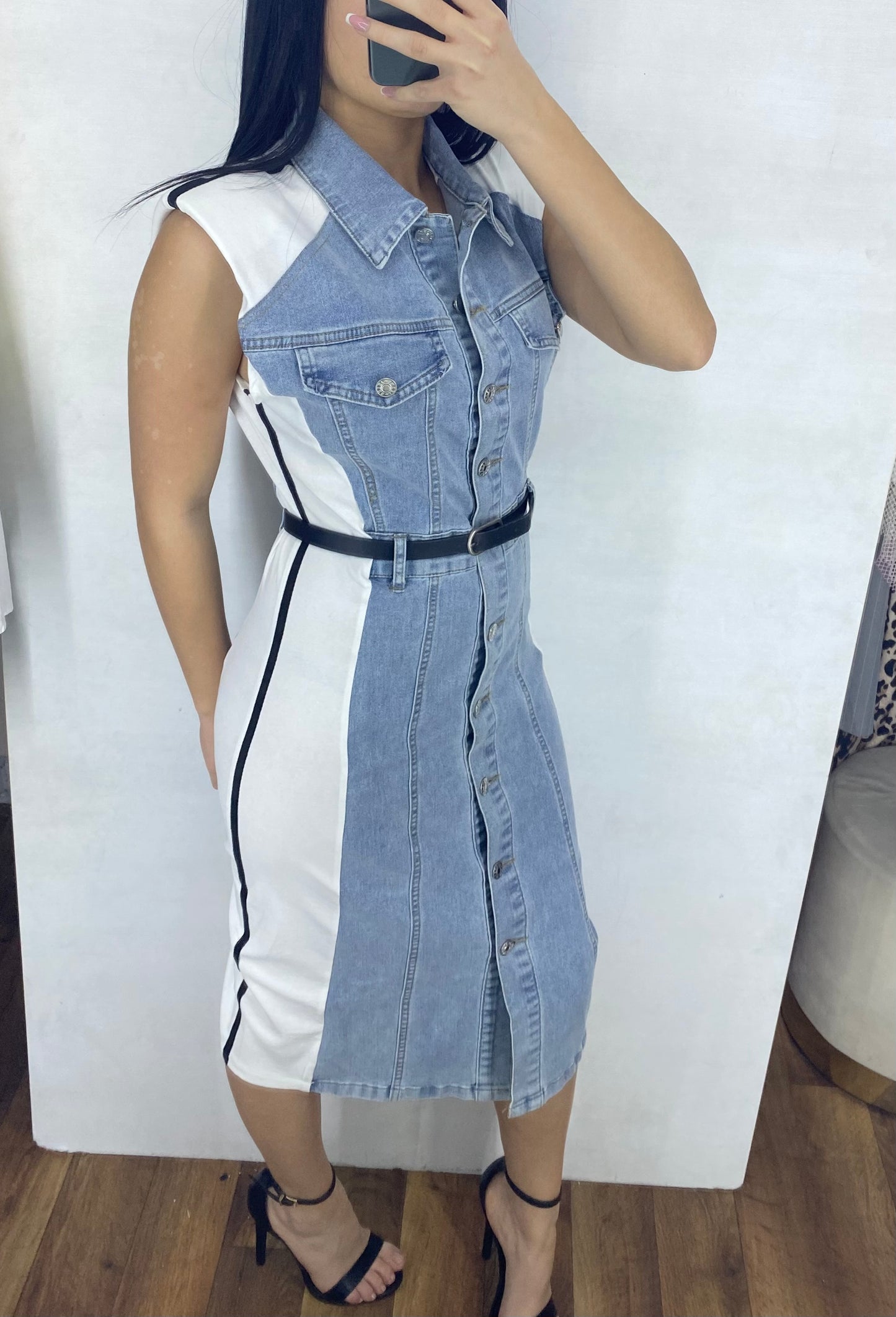 Vestito in denim con bande laterali 2 COLORI