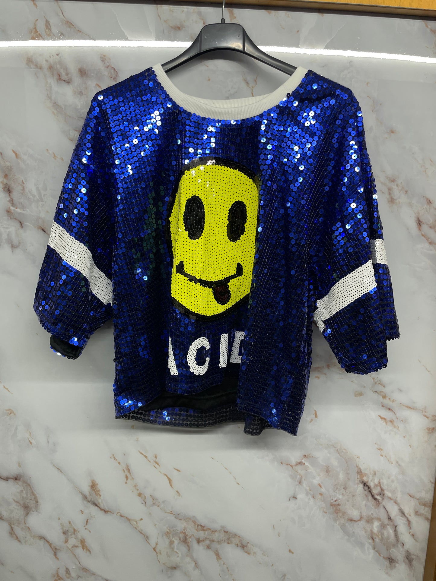 Top paillettes blu