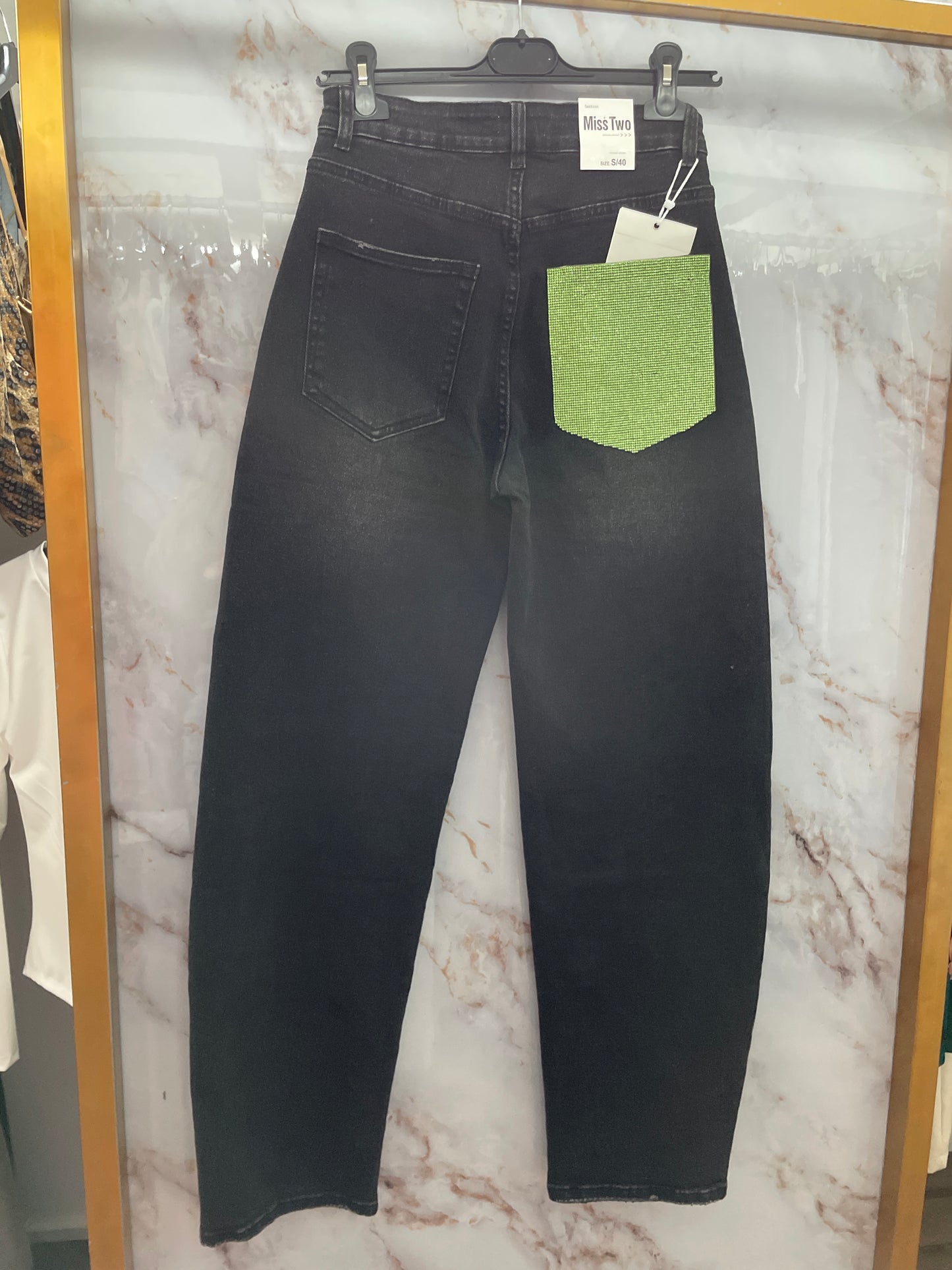 Jeans nero tasca verde