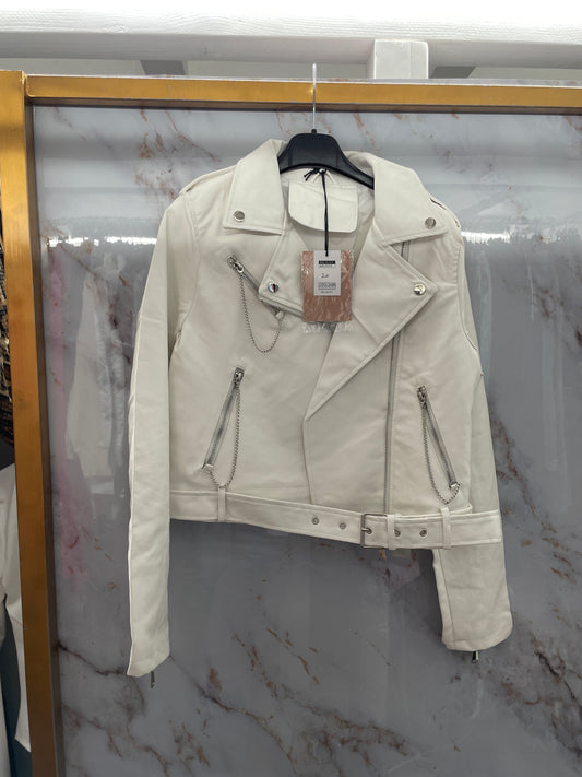 Chiodo di pelle bianco