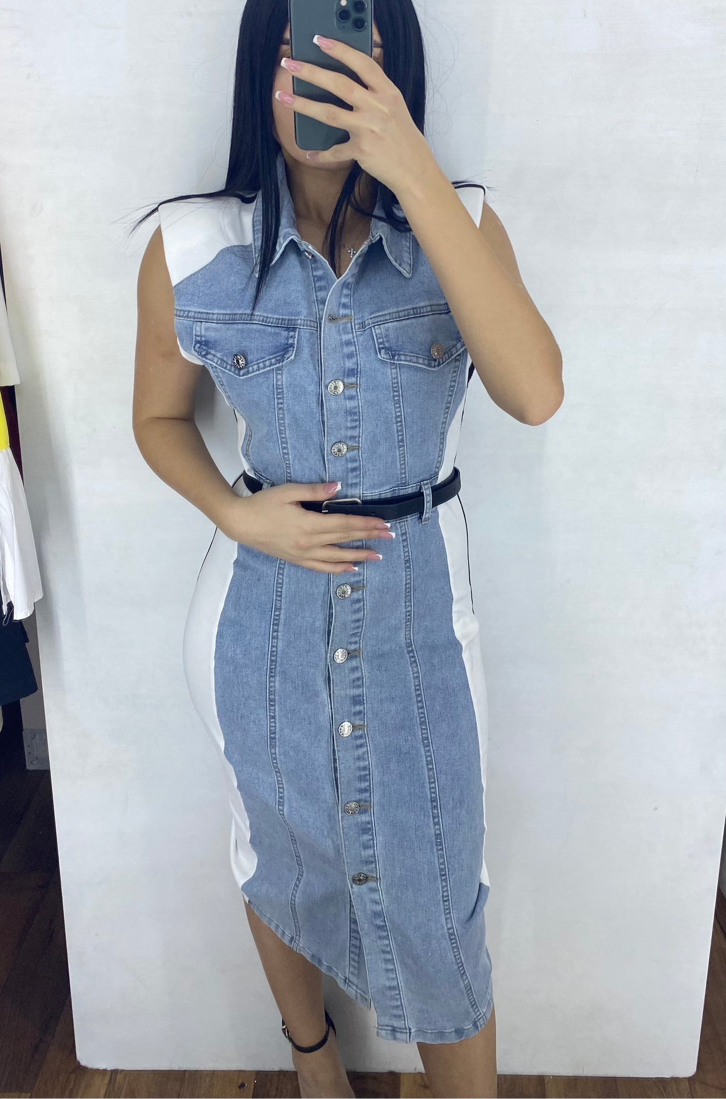 Vestito in denim con bande laterali 2 COLORI