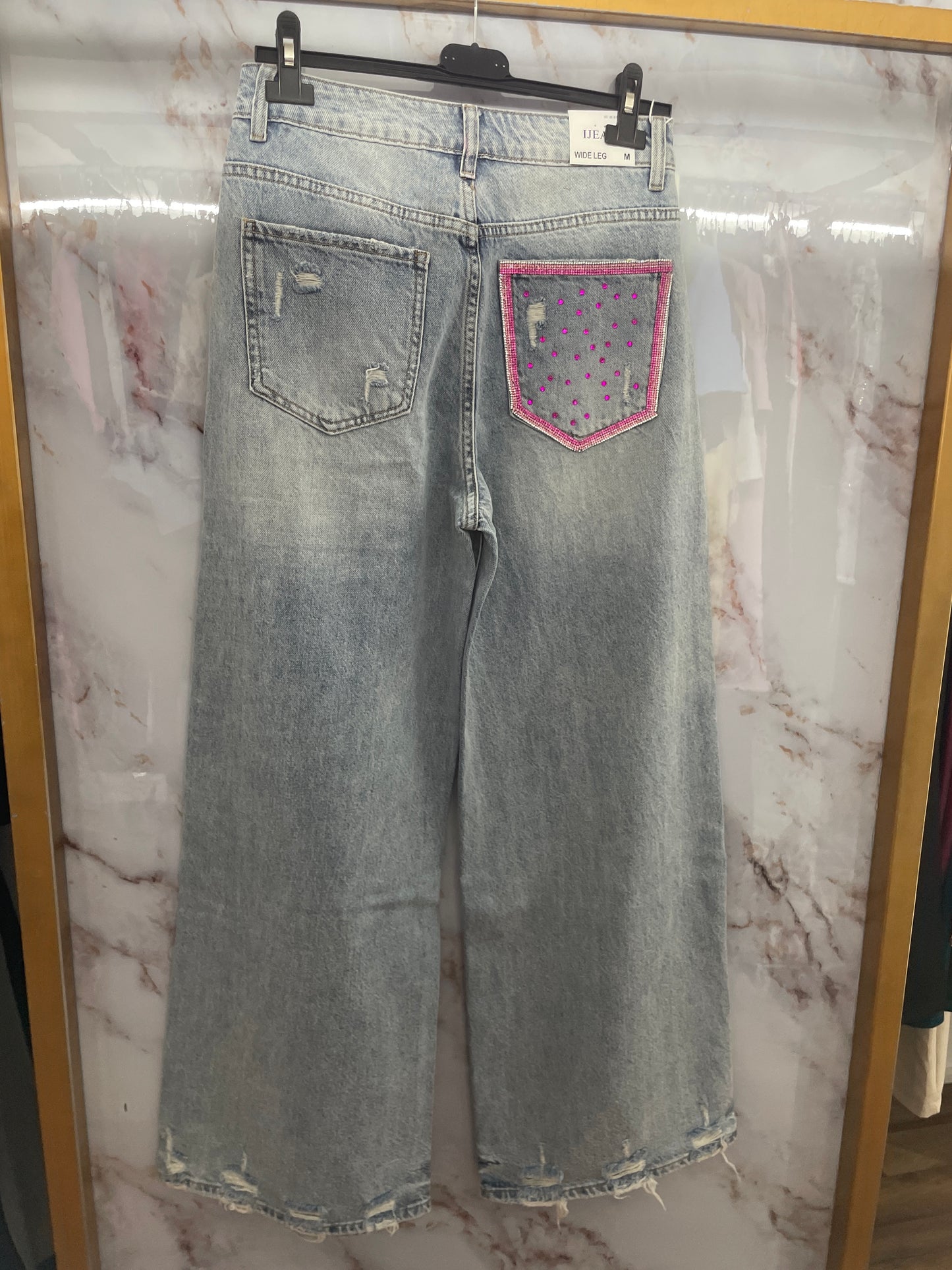 Jeans tasca argento rosa e fucsia