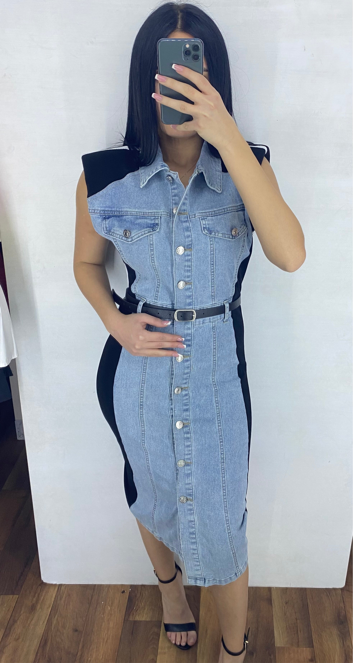 Vestito in denim con bande laterali 2 COLORI